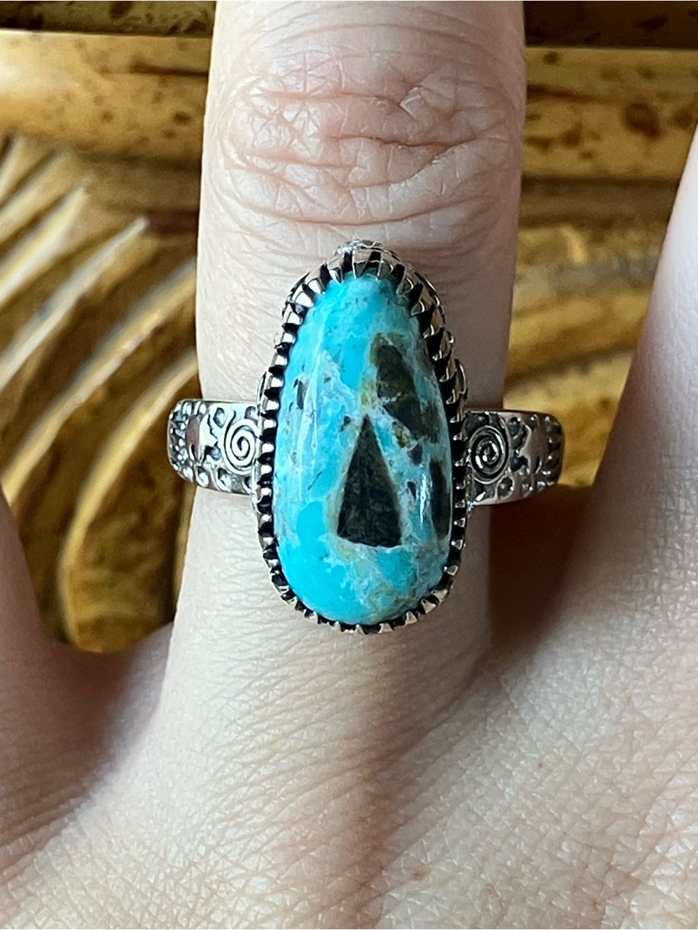 Natural Blue Moon Turquoise Sterling Silver Ring Size 7